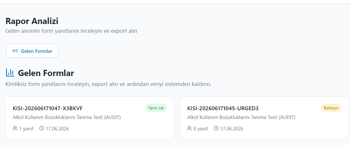 Gelen Formlar listesi
