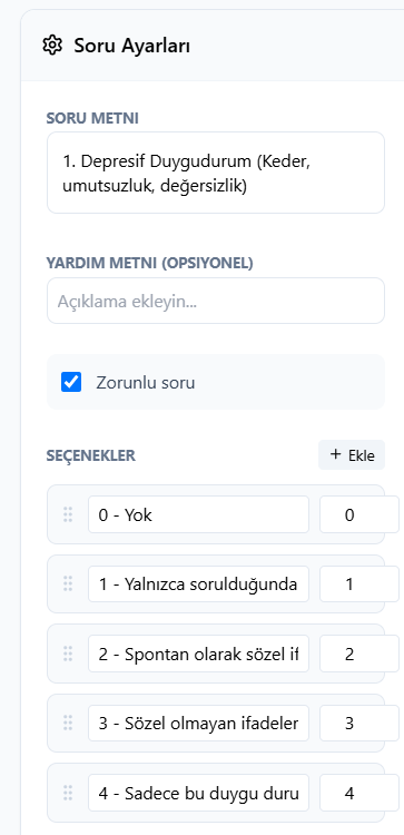 Soru ayarları
