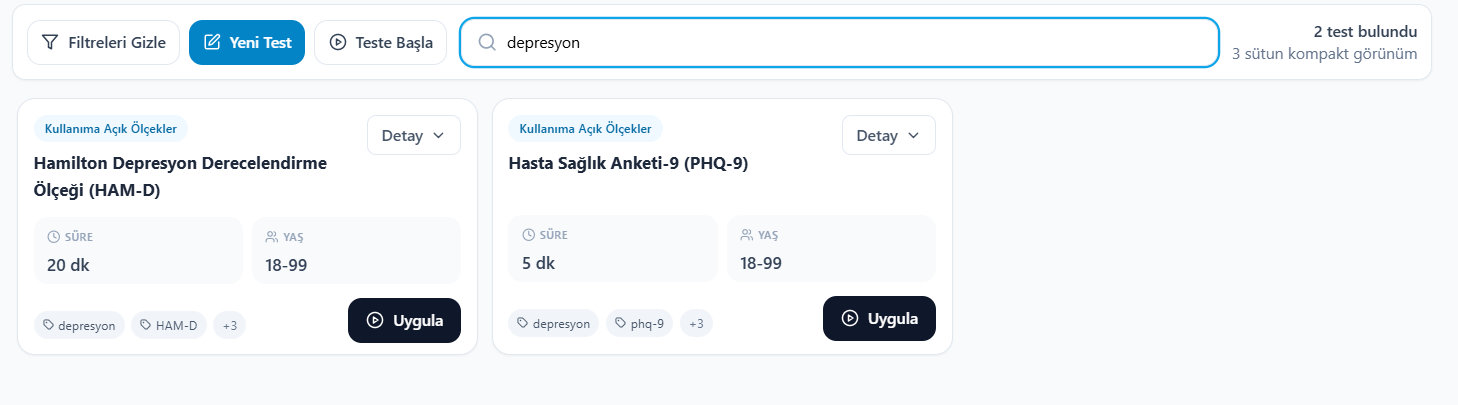 Test arama alanı
